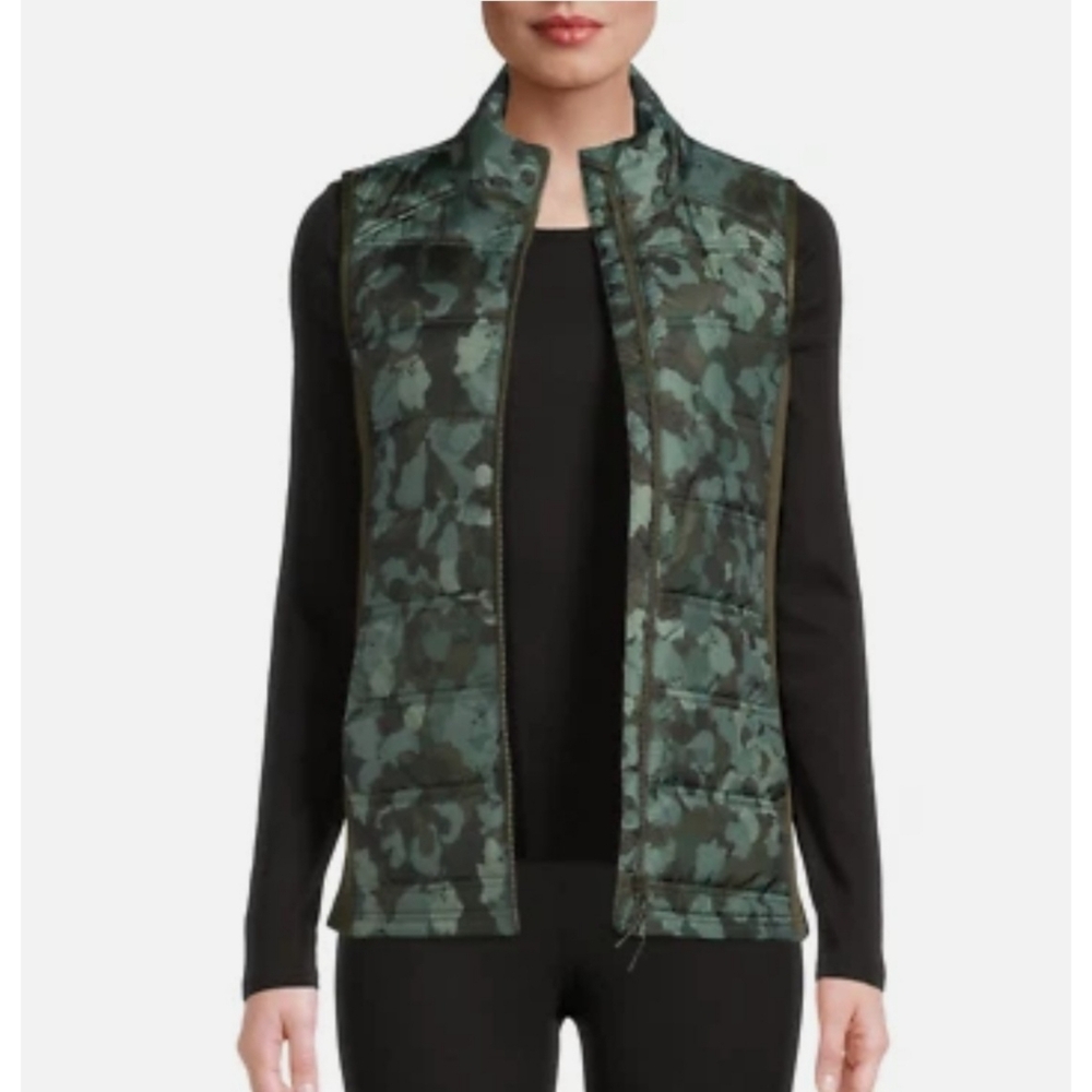 Avia Quilted Zip Front Green Camo Vest Size S (4-6)